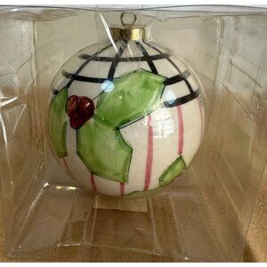 Mainstreet Collection Hand-Painted Holly Christmas Ornament Ceramic Bulb Ball